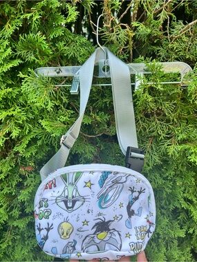 Warner Bros. White Cartoon Crossbody Bag with Gray Strap